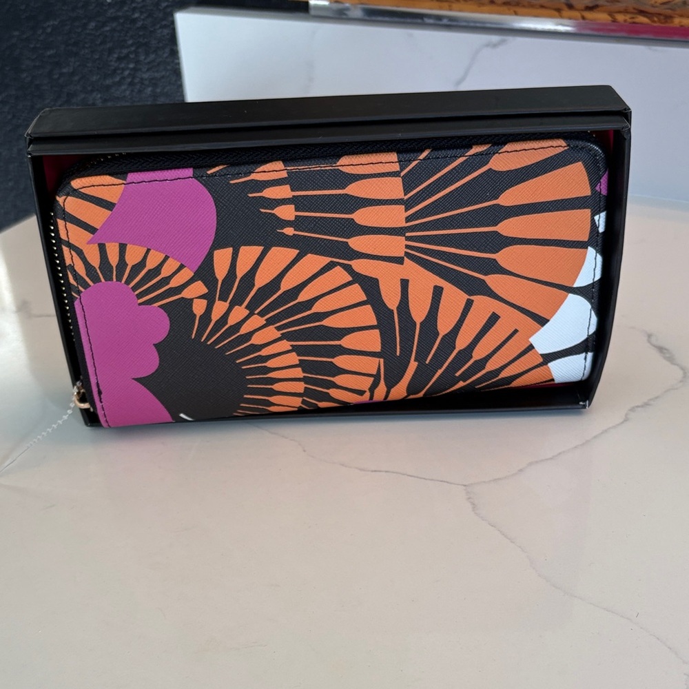 Trina Turk Vibrant Orange and Purple Clutch mod design mid-century style